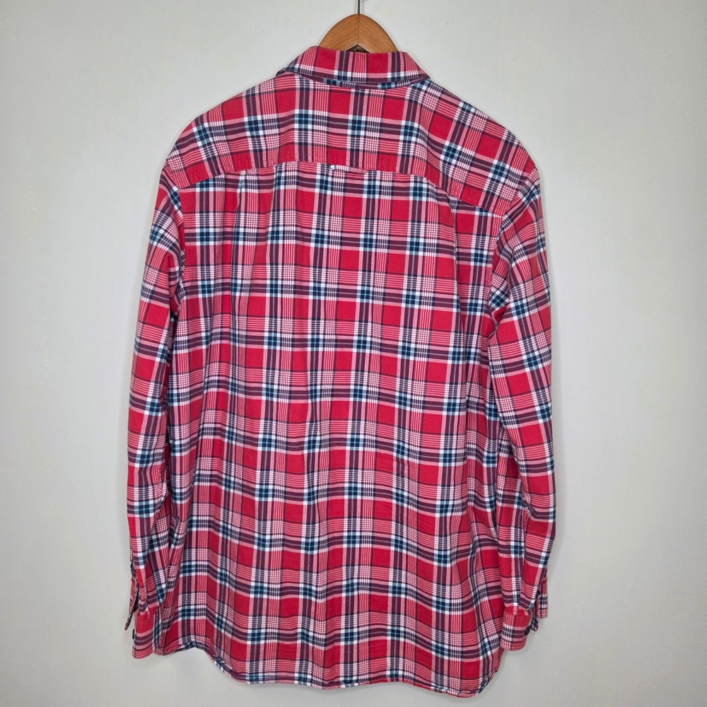 LL Bean Mens L Tall Red Plaid Cotton Button Down Shirt Traditional Fit - Picture 3 of 4
